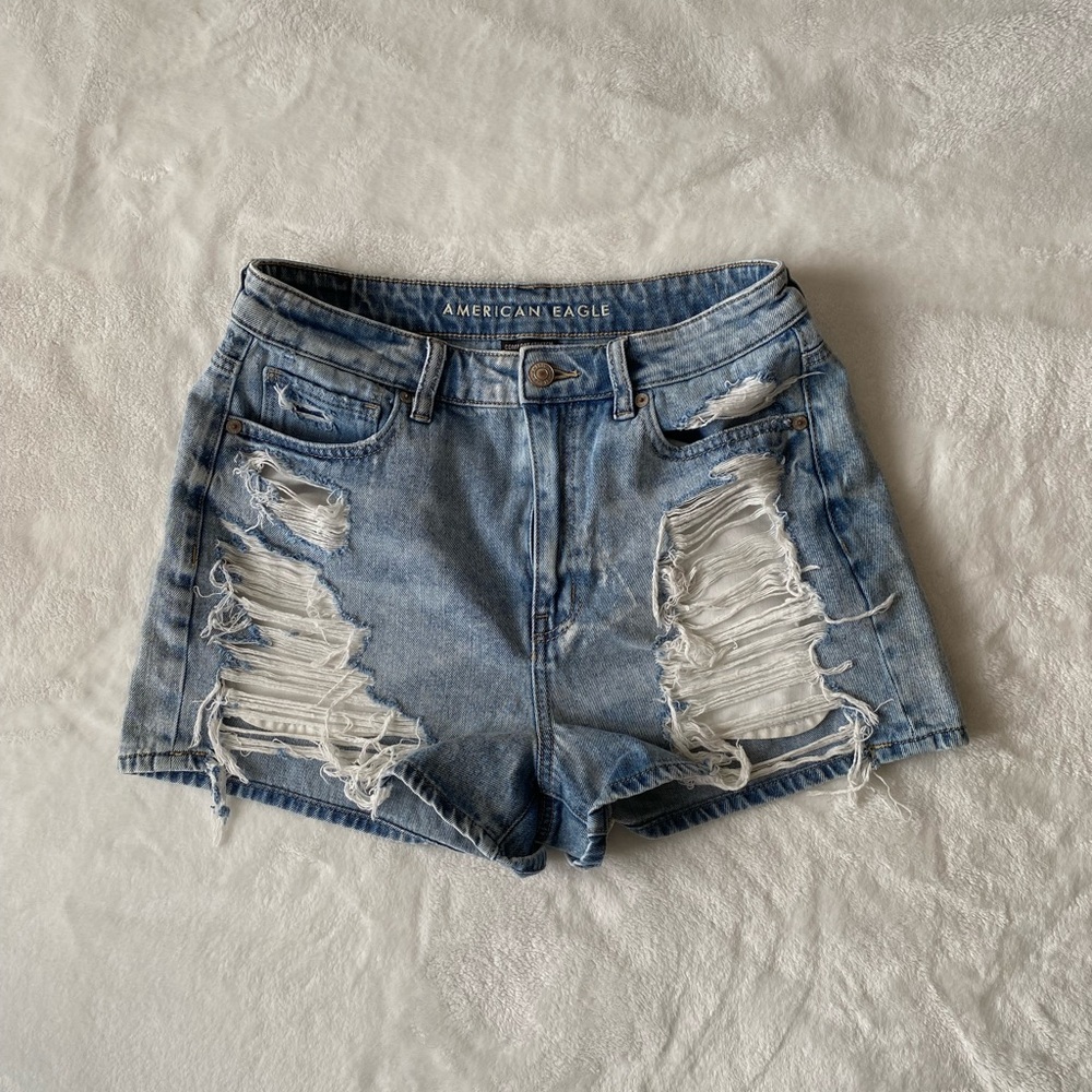 American Eagle Outfitters Comfort Stretch Mom Denim Short Blue Distressed Sz 6